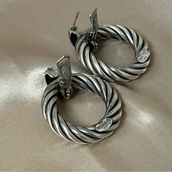 ALS Torcellato Sterling Silver Cable Rope Earrings 18K Gold Bead Detail *Flawed* - Picture 3 of 16